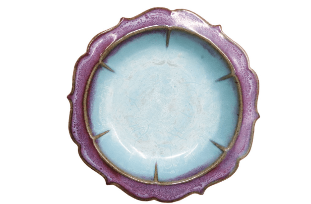 北宋時代 鈞窯　天青紫紅釉葵口盆　花入れ　鉢植え　窯変釉　辰砂(B-30) 北宋時代 鈞窯 天青紫紅釉葵口盆 花入れ 鉢植え 窯変
