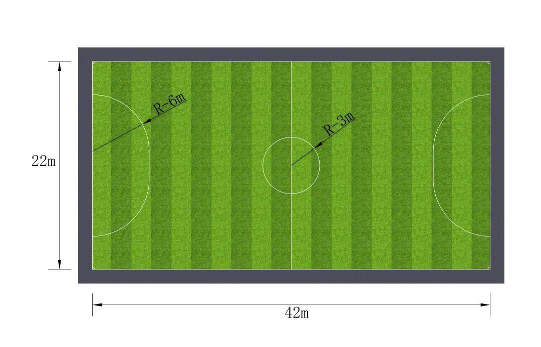 五人制足球场比赛场地须长方形,边线长度须长于球门线的长度长度:最长