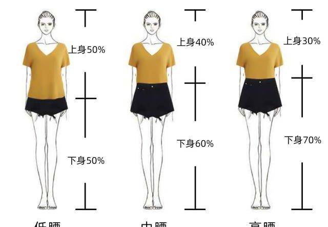 从上图,我们可以看出,不同的腰线高度,身材比例是不同的.
