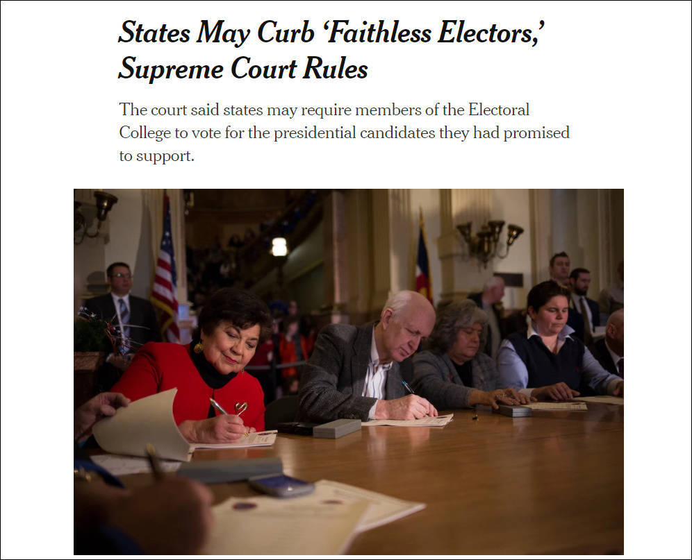 防止总统大选意外结果 美最高法要求选举人遵守