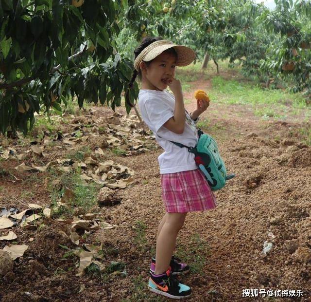 章子怡晒一家四口进山摘桃,小苹果身高超妈妈,醒醒变可爱小吃货