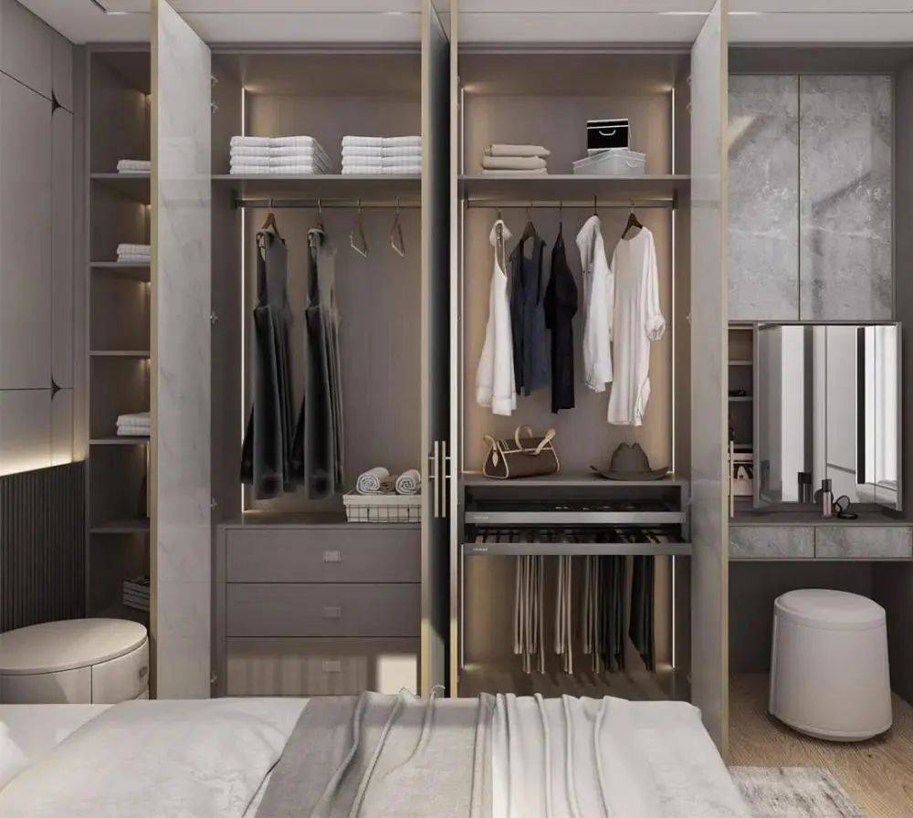 开放式衣帽间比较适合中小户型的卧室空间,只要利用卧室的一面空墙