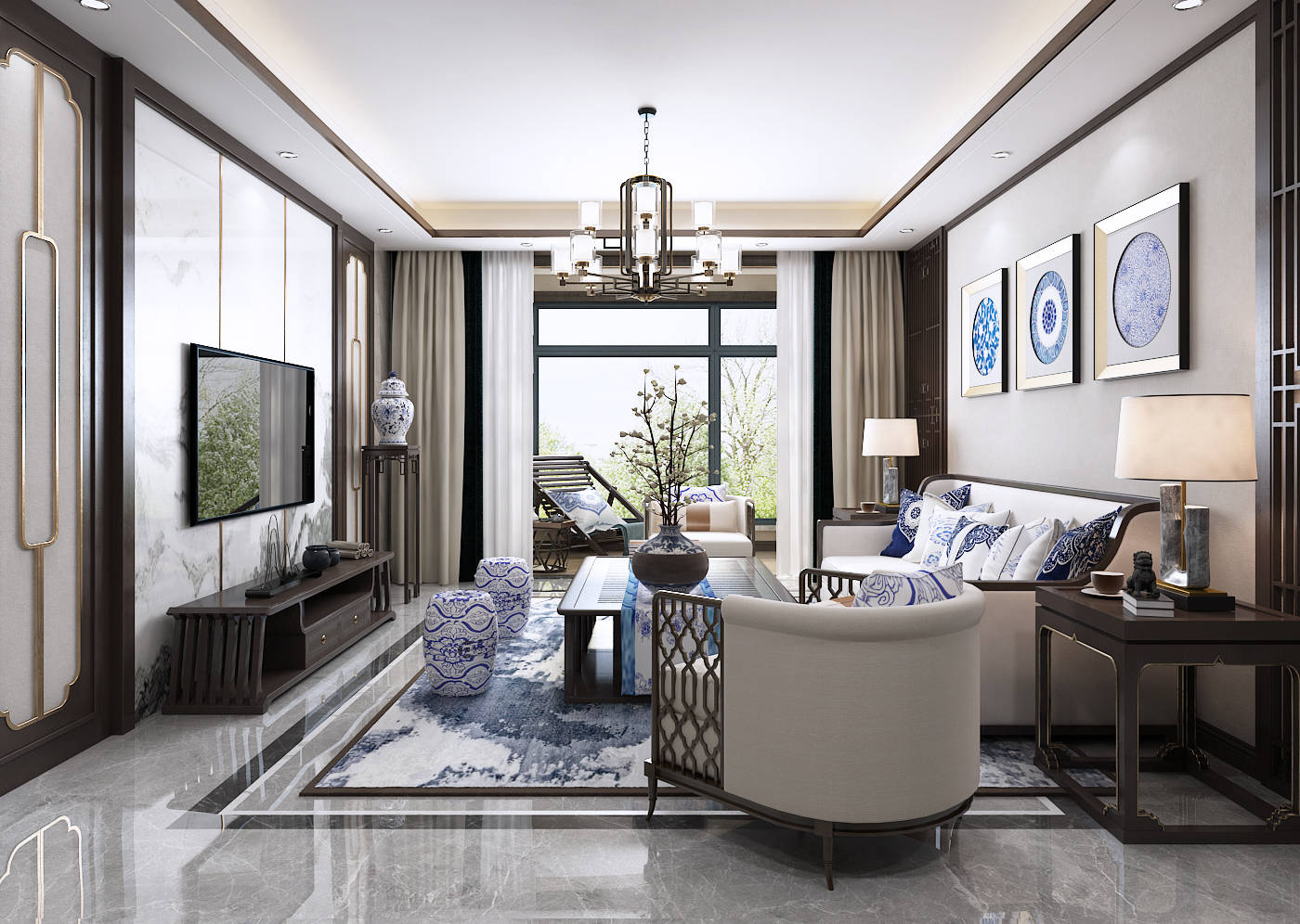 空间|都市果岭140平新中式风格--20万精装修!