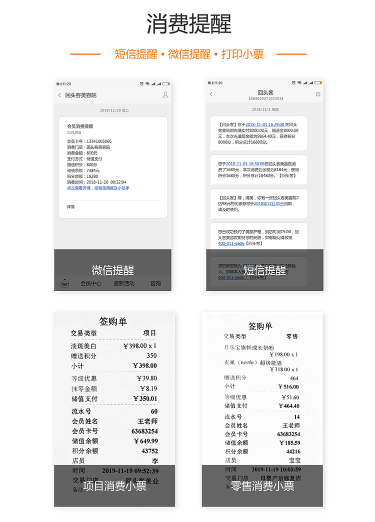 软件提供多个选择,商家根据需要设置即可 3,会员会收到这样模板的短信
