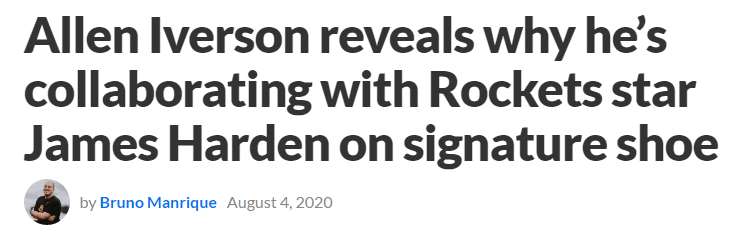 哈登|为什么选择跟哈登联名？刚刚艾弗森做出回应：我是他的超级粉丝