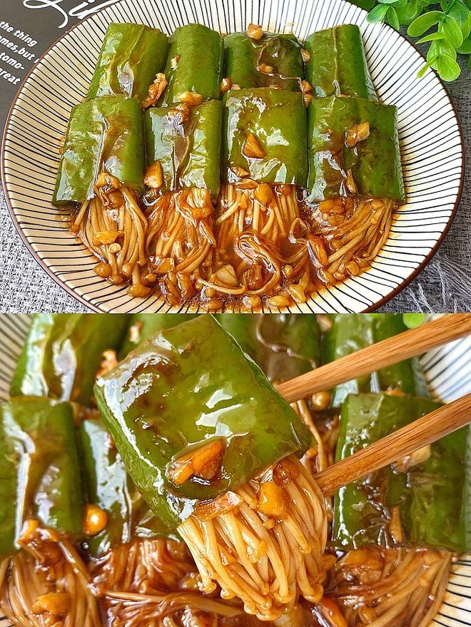 下饭的素菜菜谱,虎皮尖椒金针菇,简单美味营养,超下饭,吃不够