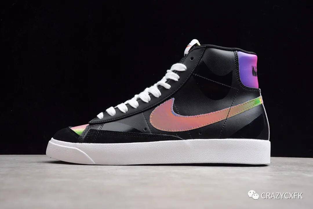 nike blazer 耐克开拓者黑镭射 the new way 彩虹皮面板鞋