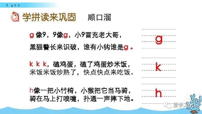 部编版一年级语文上册汉语拼音5gkh图文讲解知识要点