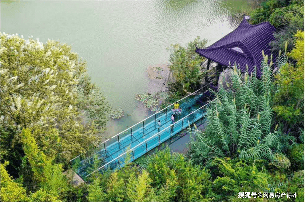 玻璃桥位于 金龙湖珠山宕口公园内 桥面采用钢化玻璃设计 蓝天白云
