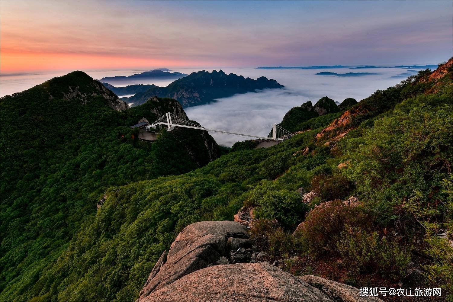 雨后清晨,辽宁丹东凤凰山上,霞光掩映,云海茫茫,壮美无限.