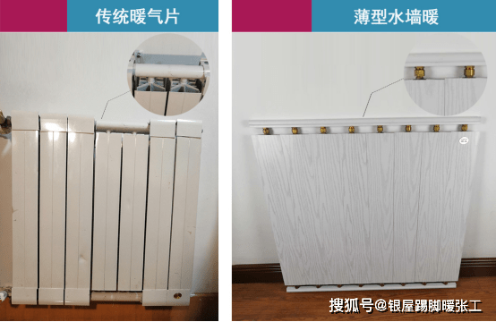 (传统采暖散热器和超薄水墙暖结构对比图)