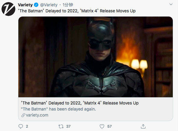 华纳兄弟档期大变动！《蝙蝠侠》推迟至2022年3月4日公映