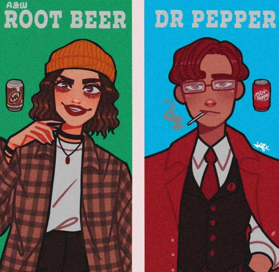 拟人|画师不仅将饮料拟人，还将他们组成CP，百事和可口可乐变情侣