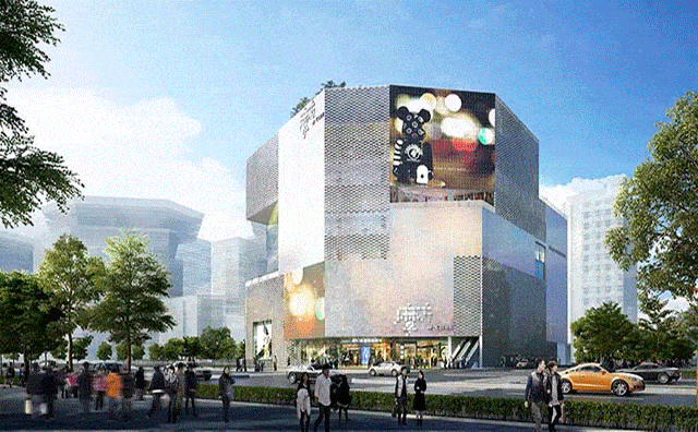 北京mcube魔方购物中心的外观极具时尚感能随天气变化变换色彩