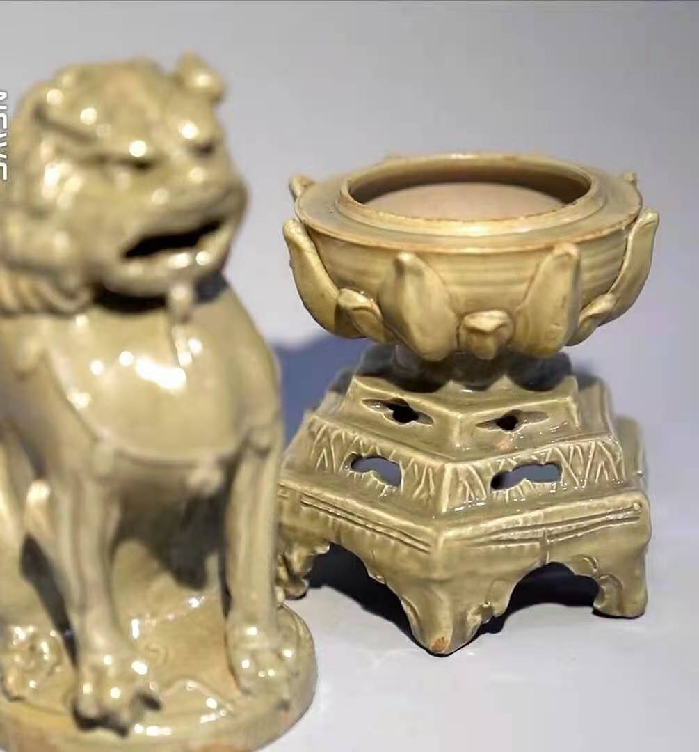 古画中的狻猊钮盖熏炉在西安出土罕见耀州窑青釉瓷器