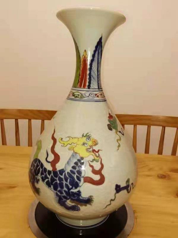 五彩麒麟玉壺春瓶 工芸品 陶磁器 装飾品 花瓶 花器 美品 美術品 置物 陶芸 五彩麒麟玉壺春瓶 工芸品 陶磁器 装飾品 花瓶 花器 美品 美術品