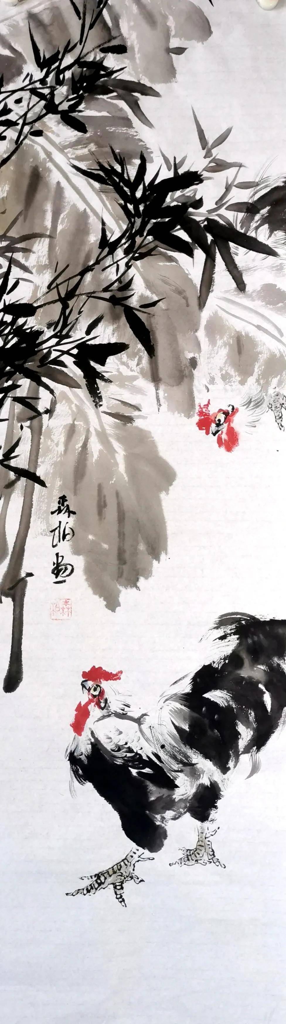 今师许世山画马,鸡等花鸟类为主,涉及山水,人物,笔墨变化灵动,神韵