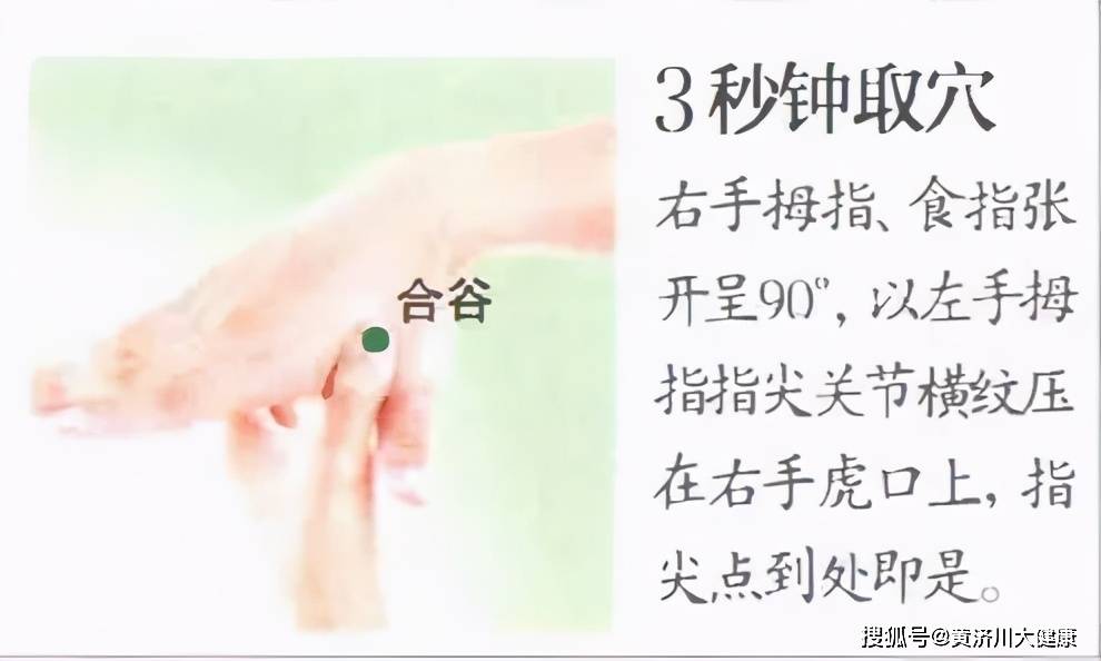 位置:合谷穴位于第一,二掌骨之间,当第二掌骨桡侧之中点处,拇和食指