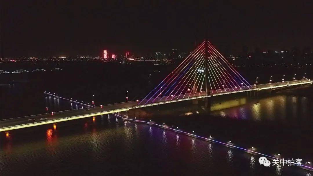 原创航拍咸阳渭河二号桥渭城桥夜景