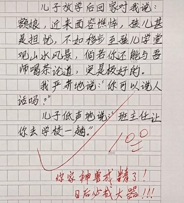 原创小学生搞笑作文老师头发像蒲公英风一吹就没了笑坏网友