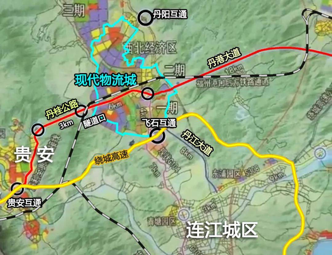 从现代物流城到贵安最近距离仅有3km,贵安与现代物流城的人员互通与