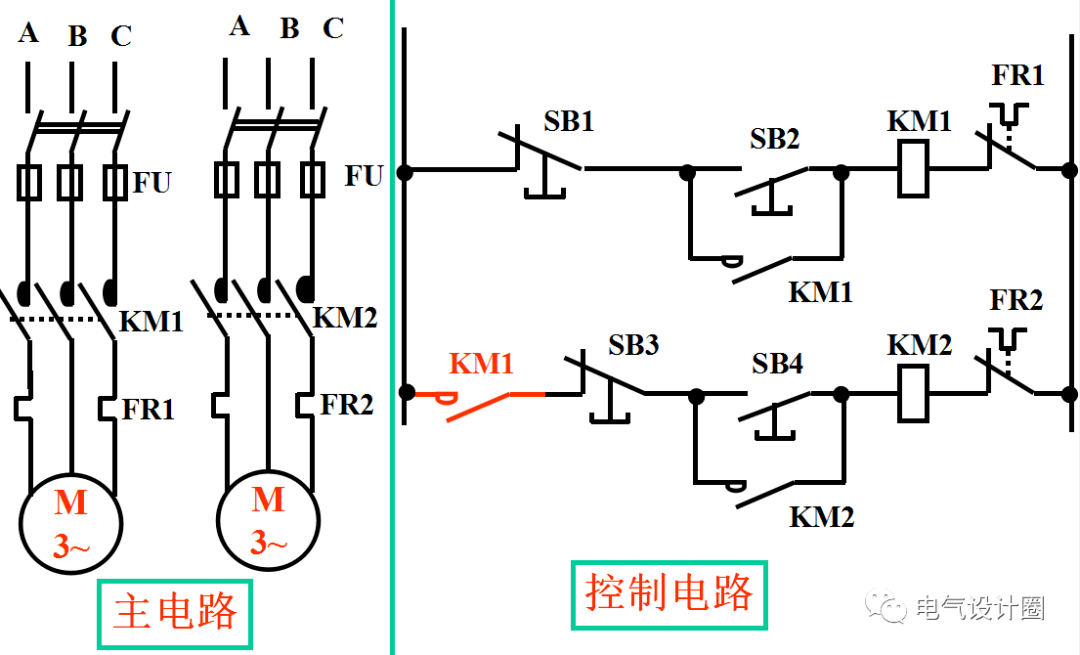 1)顺序控制电路:两电机只保证起动的先后顺序, 没有延时要求.9.