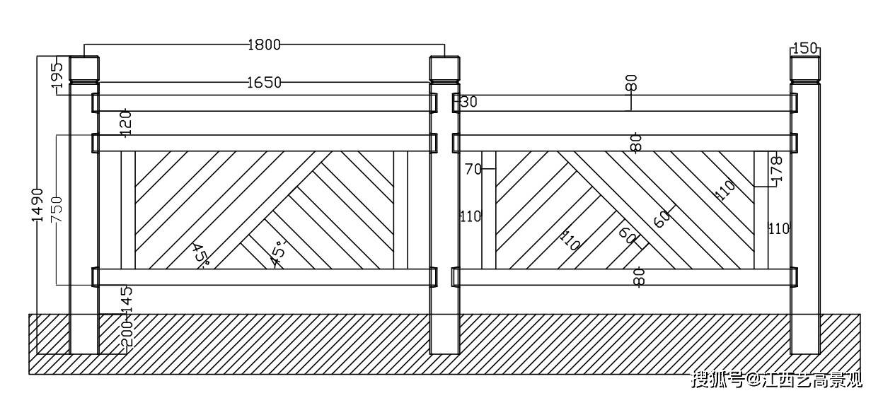 万字形仿木混凝土栏杆尺寸图
