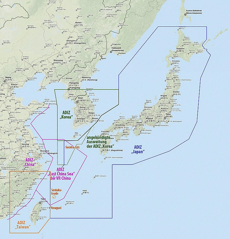 日本的防空识别区范围非常大.