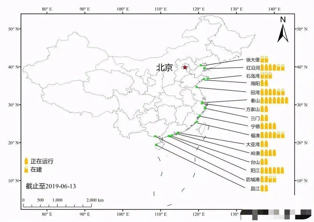 中国16个核电站地域分布:广东四个,浙江三个,徐大堡石岛湾在建
