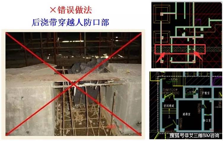 后浇带严禁穿越人防工程口部,穿越人防门和防护单元隔墙!