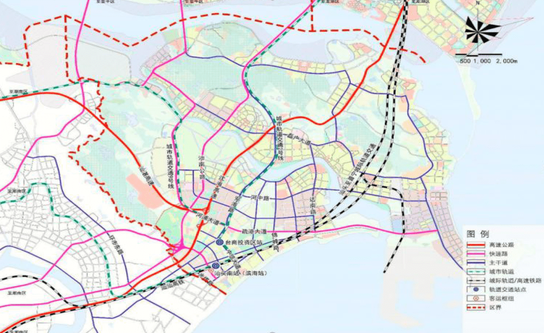 建设汕头至普宁城际铁路,在规划区内设滨海站;建设城市轨道交通2号线