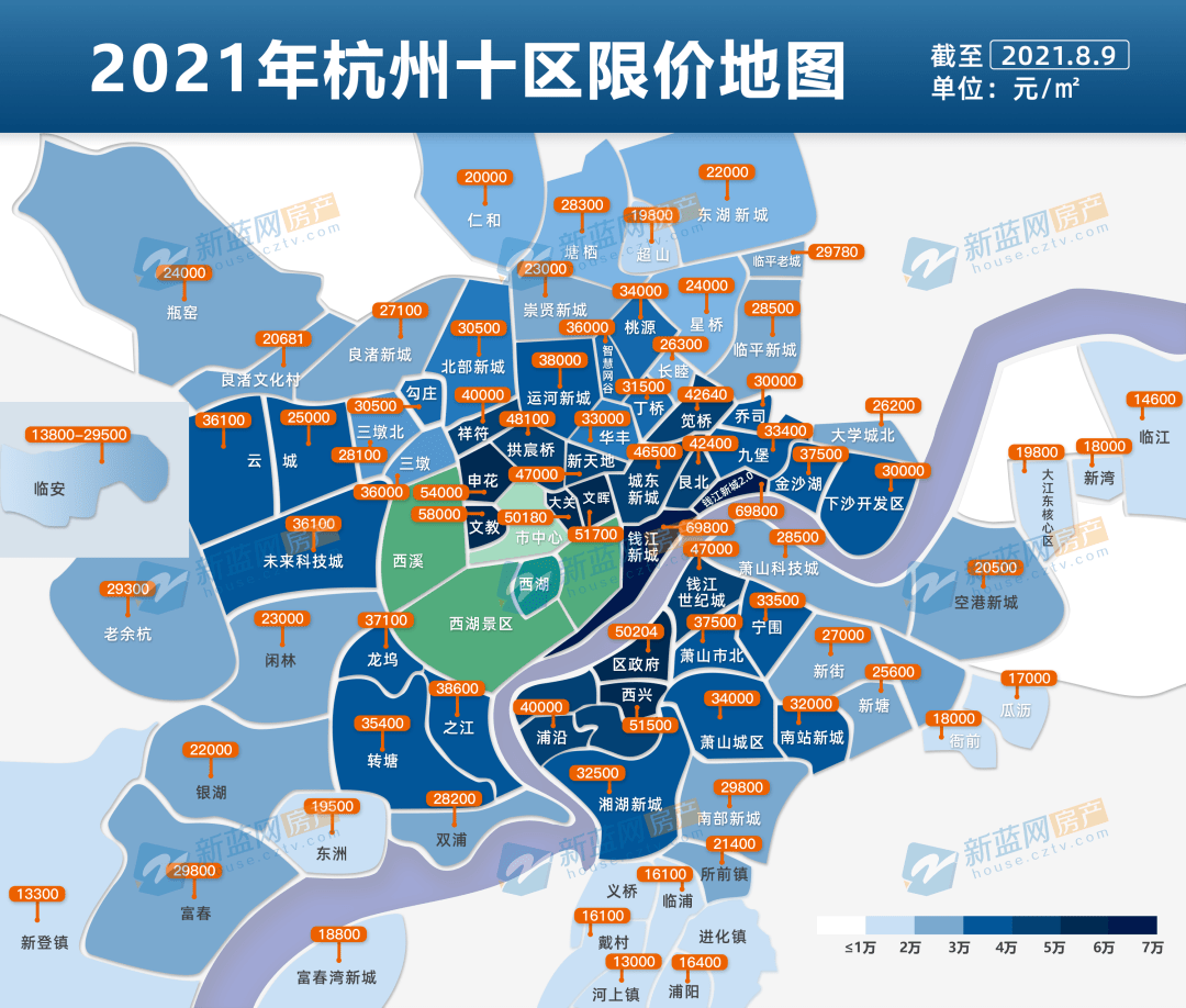 蓝房地图丨仅2个板块价格上涨杭州十区最新限价地图速领
