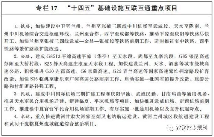 甘肃省"十四五"规划纲要:建设快捷高效铁路网