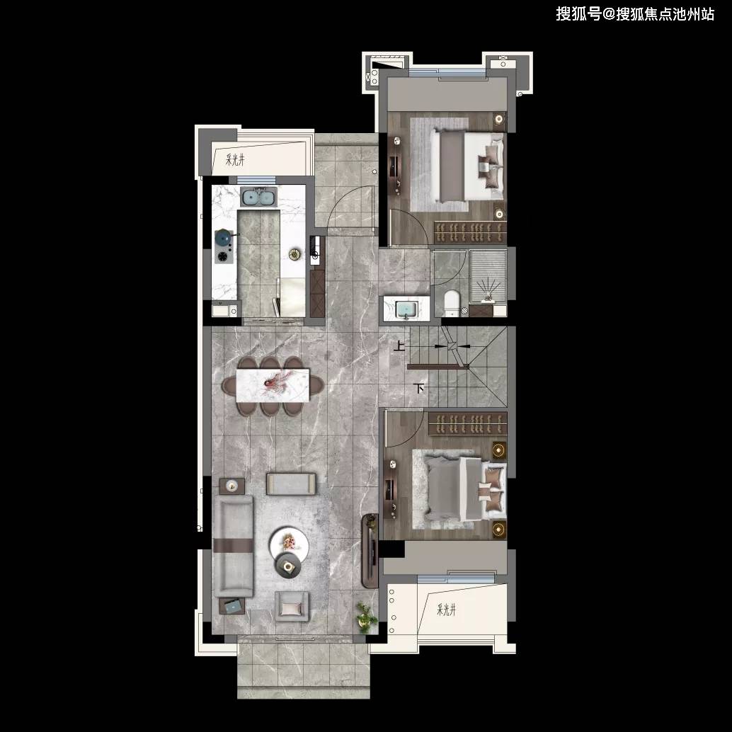 建面约98㎡高层户型装修示意图 苏州张家港建发和玺 tel:400 - 100