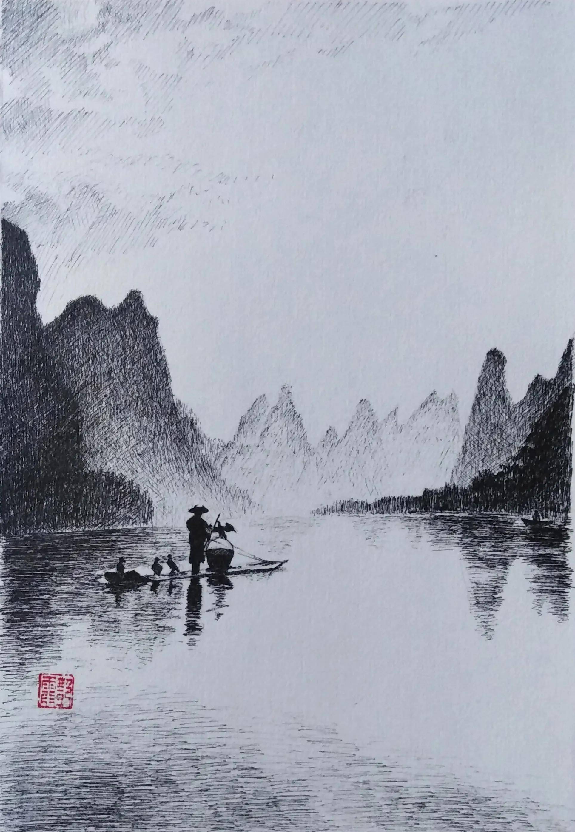 小品画《桂林山水》类别:中性笔绘画:长风作品:习作2幅类别:钢笔速写