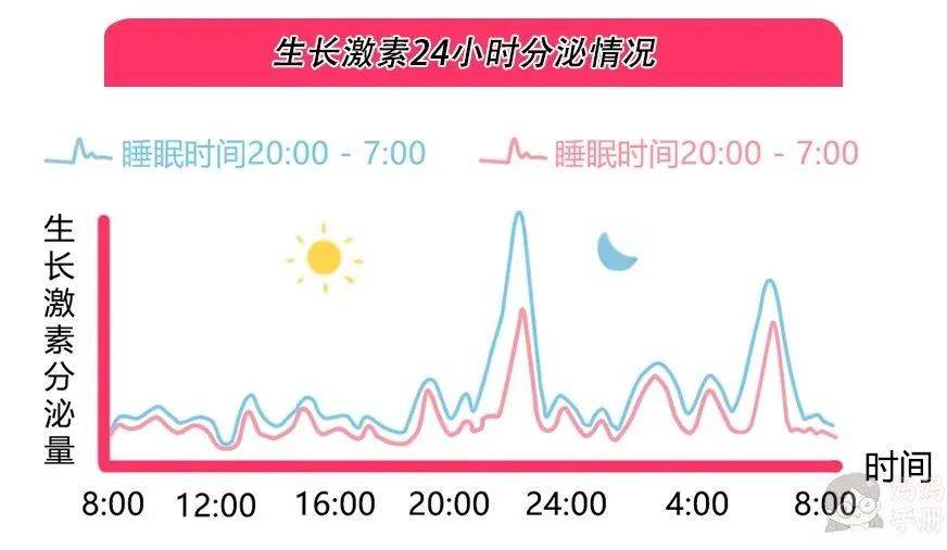 生长激素有两个分泌高峰期:一个是在夜间 22:00-24:00 是,另一个则是