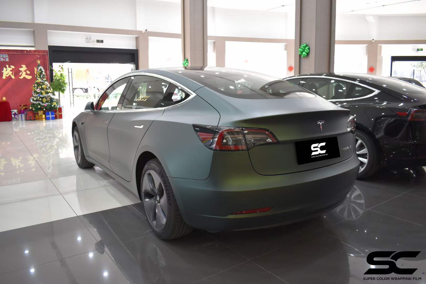 特斯拉model3全车sc改色膜超亚墨绿