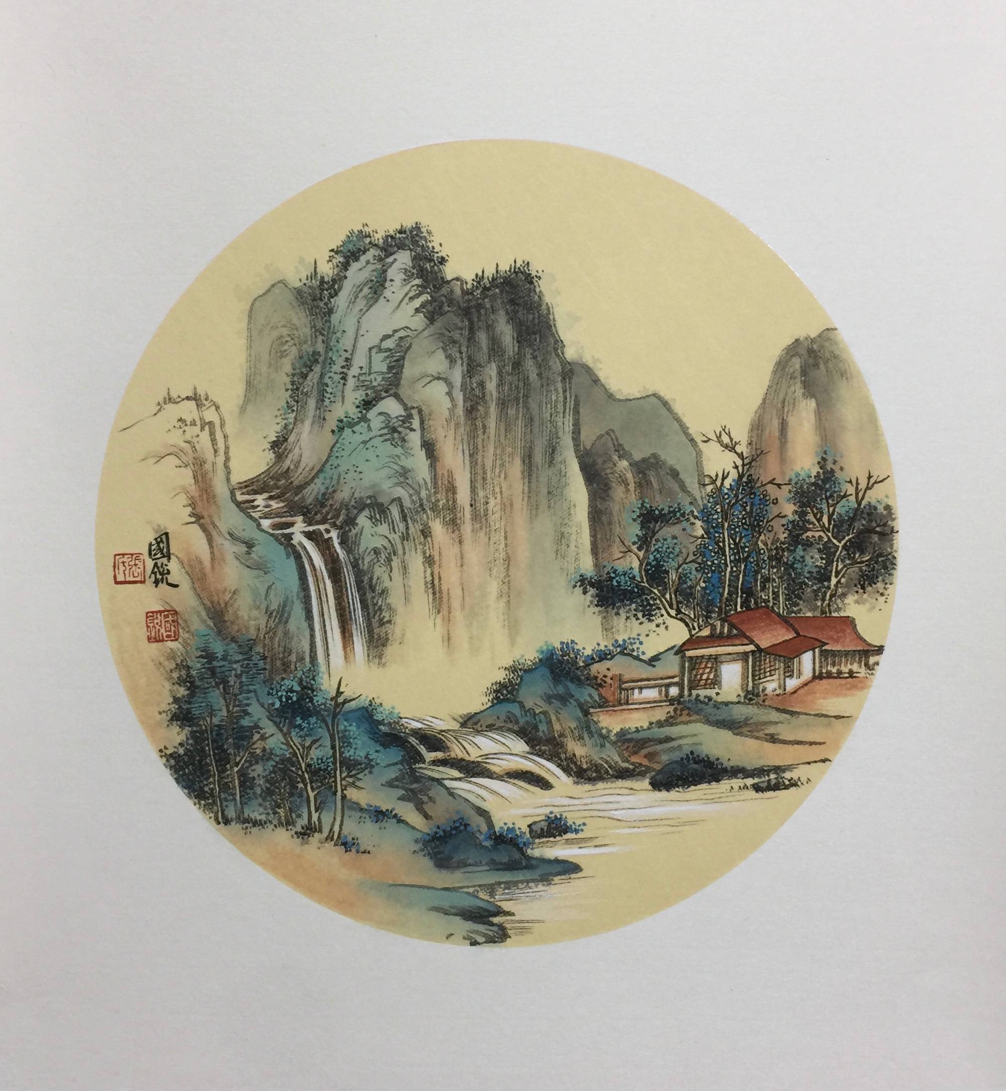 翰墨丹青画家张国锐精品青绿山水扇面展