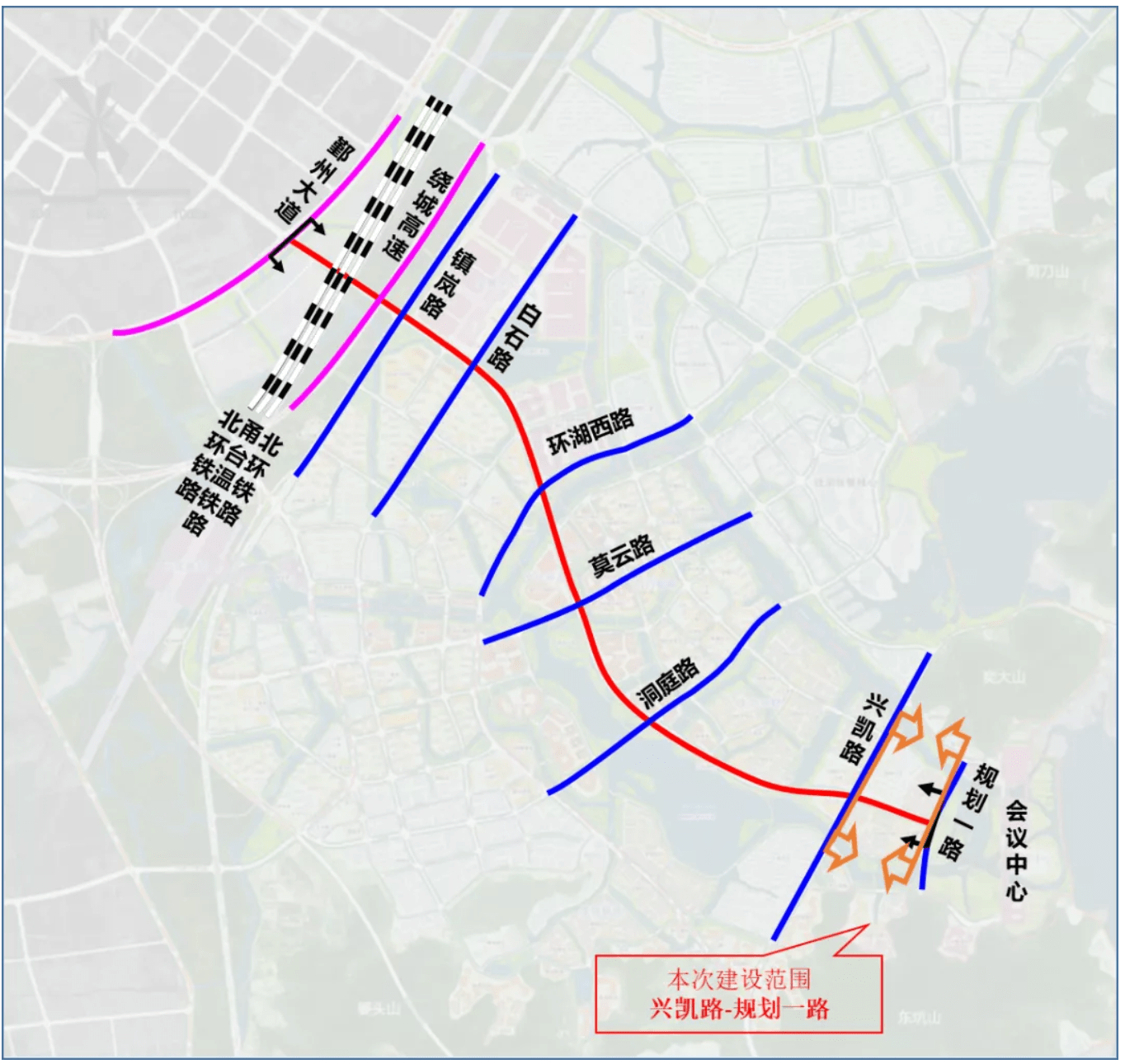 福泉大道新建兴凯路扩建福庆路与东钱湖快速路(在建中)鄞县大道毗邻4