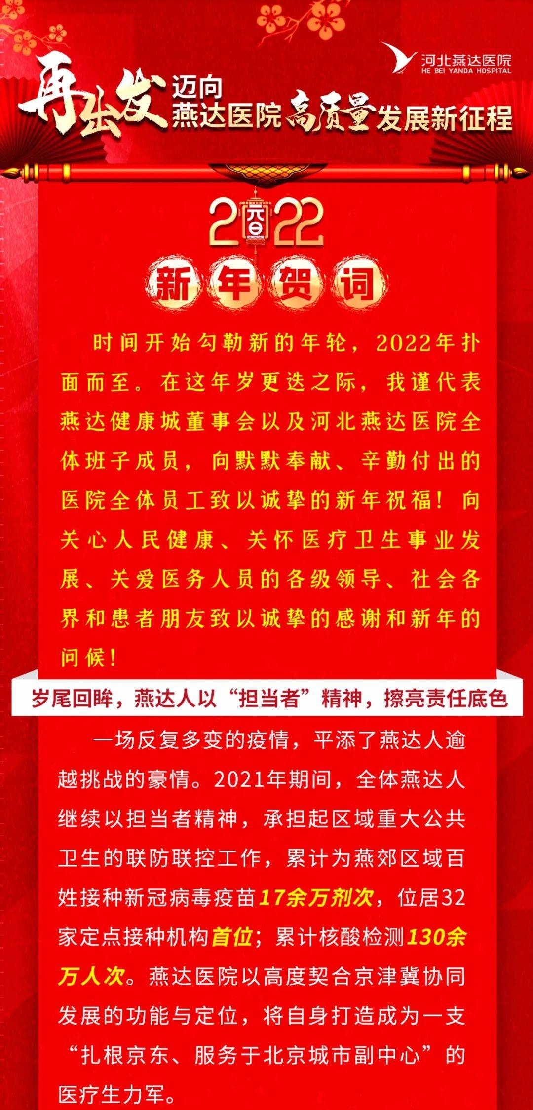 李海玲院长2022新年贺词再出发迈向燕达医院高质量发展新征程