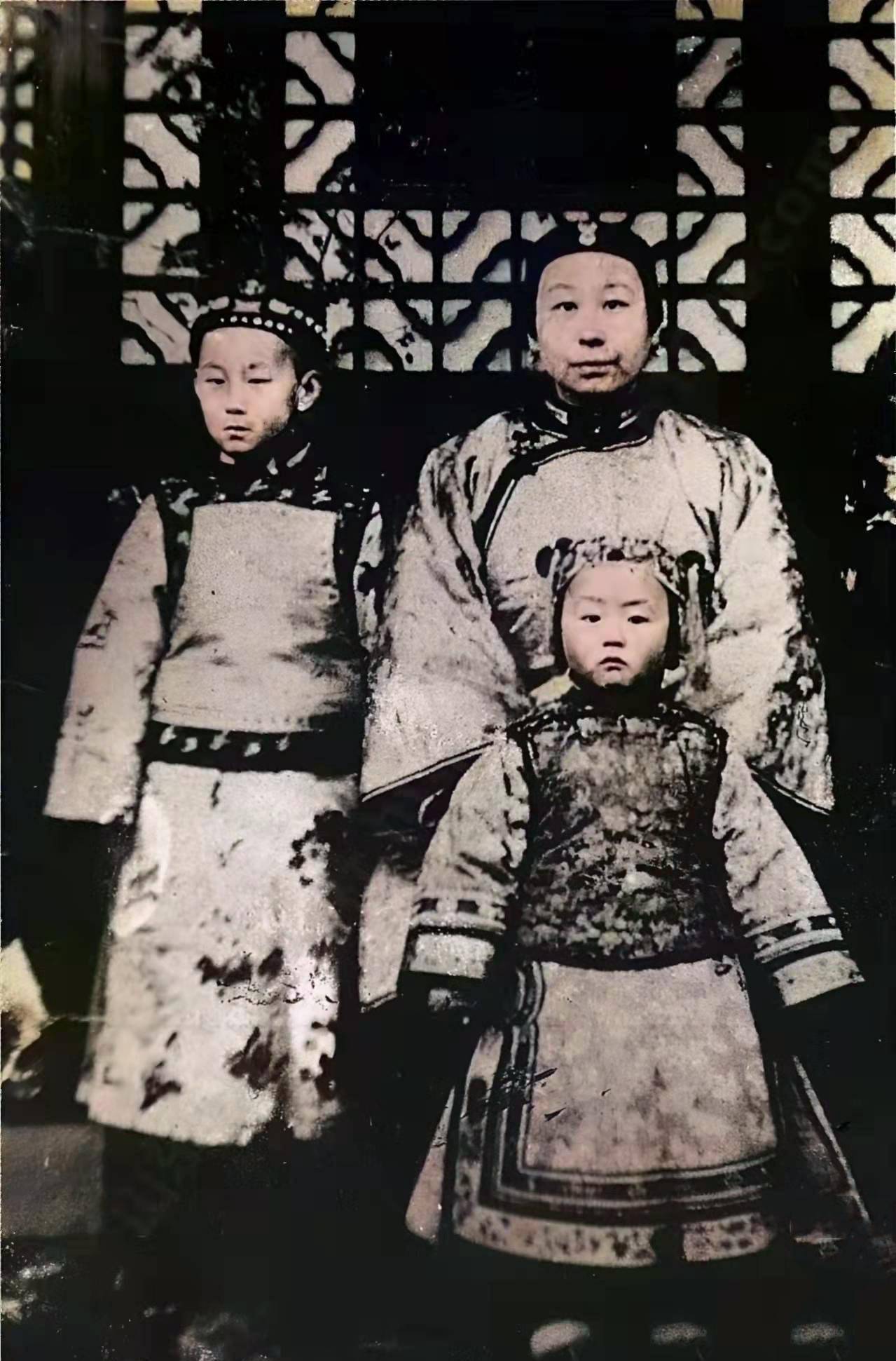 清朝末年拍摄的照片,照片中坐着的妇女是李鸿章的二女儿李菊藕,站在她
