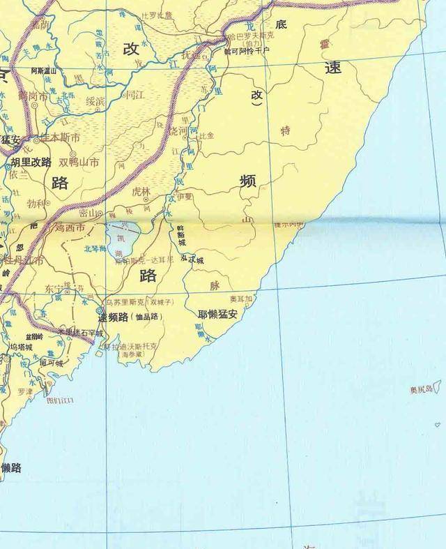 耶懒水即今押兰河(雅兰河),在锡霍特山脉东南沿海大五福河(石人沟)与