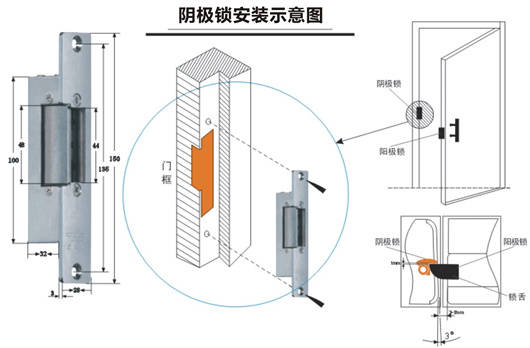 阴极锁与阳极锁锁舌之间要留有1-2mm空隙,否则影响正常开门;2.