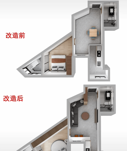 奇葩“高跟鞋”一居室优化空间更好住