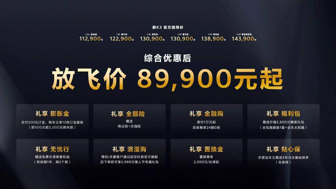 新起亚K3上市，放飞价8.99万元起！