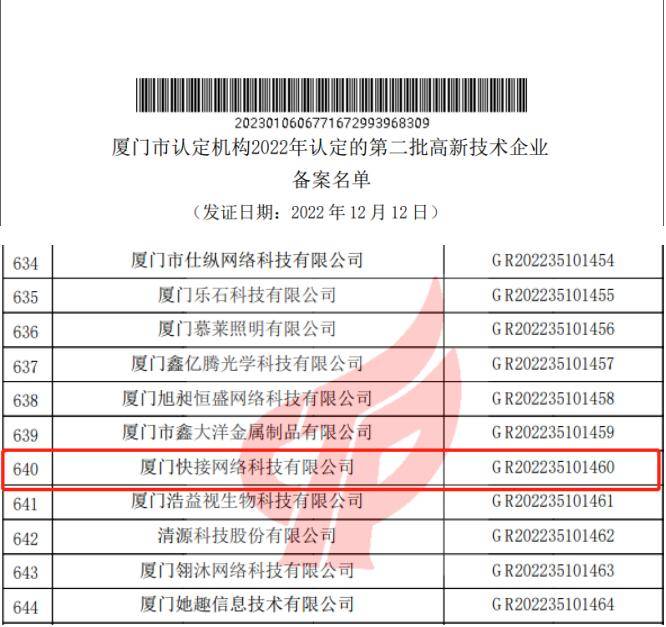 喜讯！快接网络再次荣开云 开云体育官网获国家高新技术企业认定(图2)