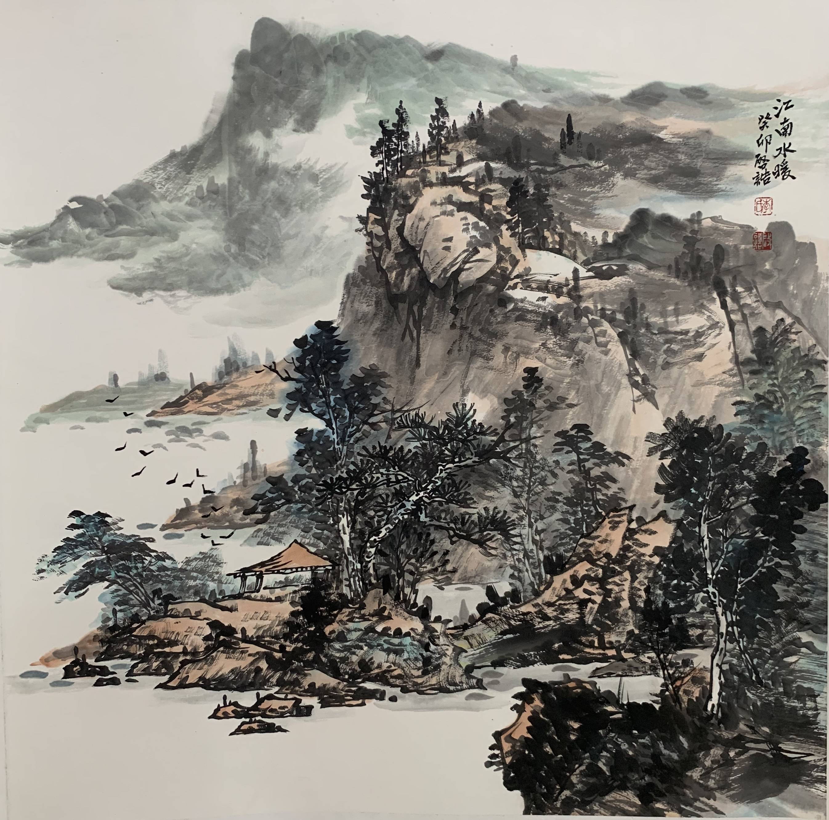 实力派出名画家李启诰山川做品