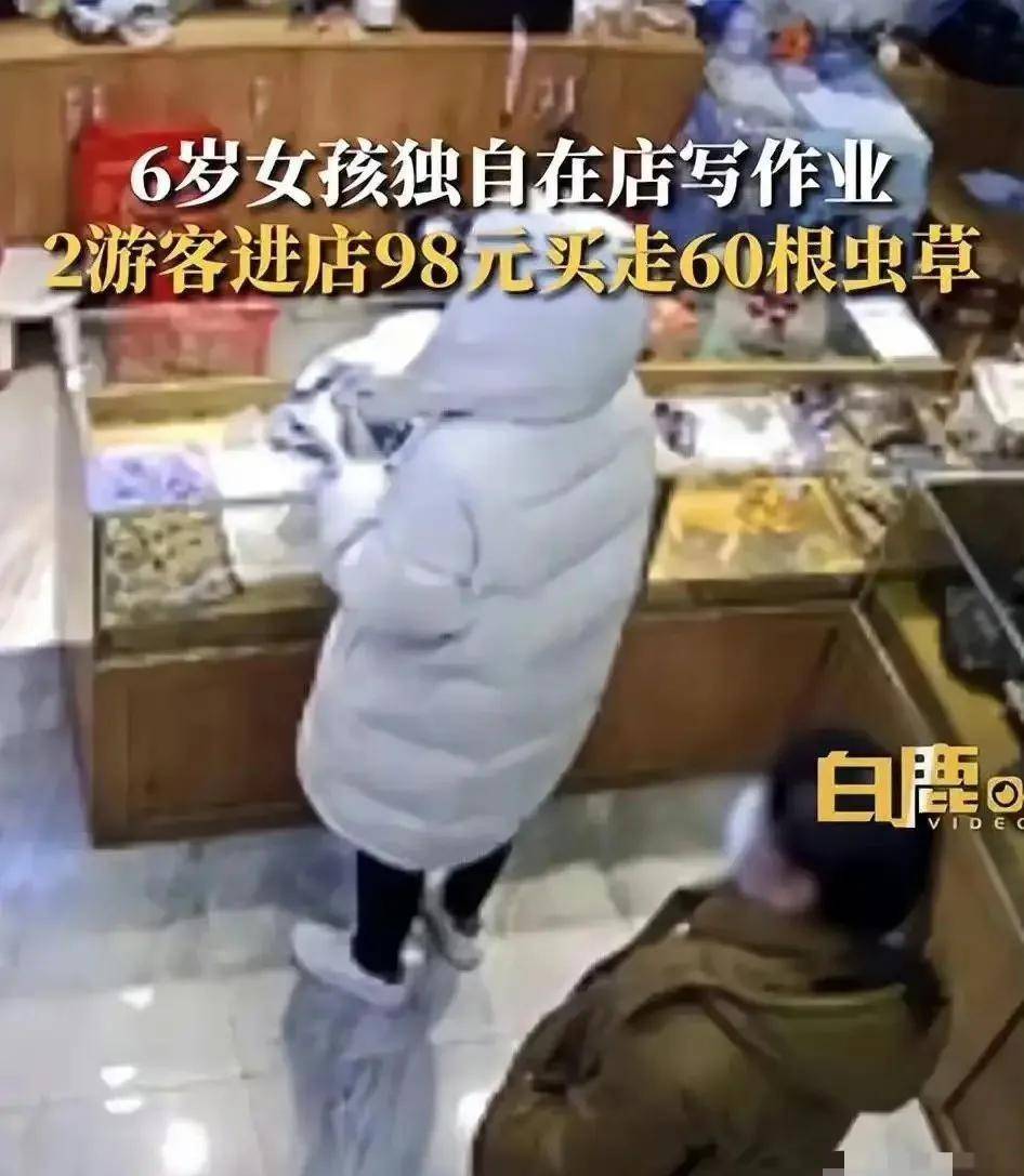 六岁女儿单独看店，旅客98元买68根虫草，现实价格三千元！