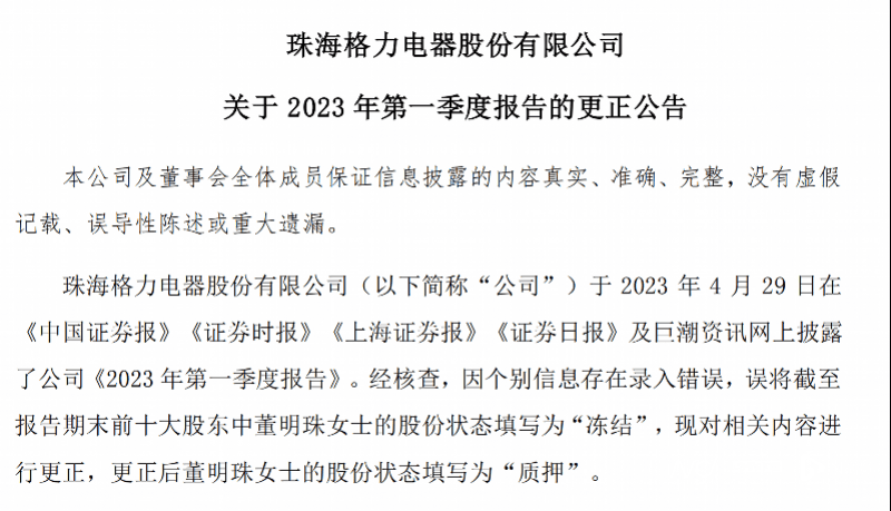 pg电子平台格力电器一季报“乌龙”事件引发市场震动投资者关注信息披露！(图1)