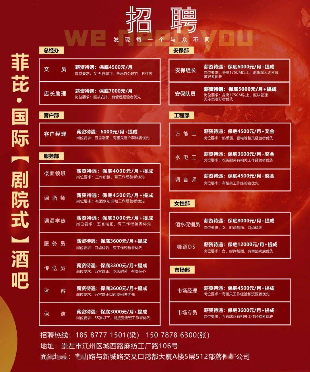 菲芘国际剧院式酒吧招人啦合适您就来
